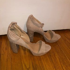 Audrey Brooke chunky glitter heel platform sandal